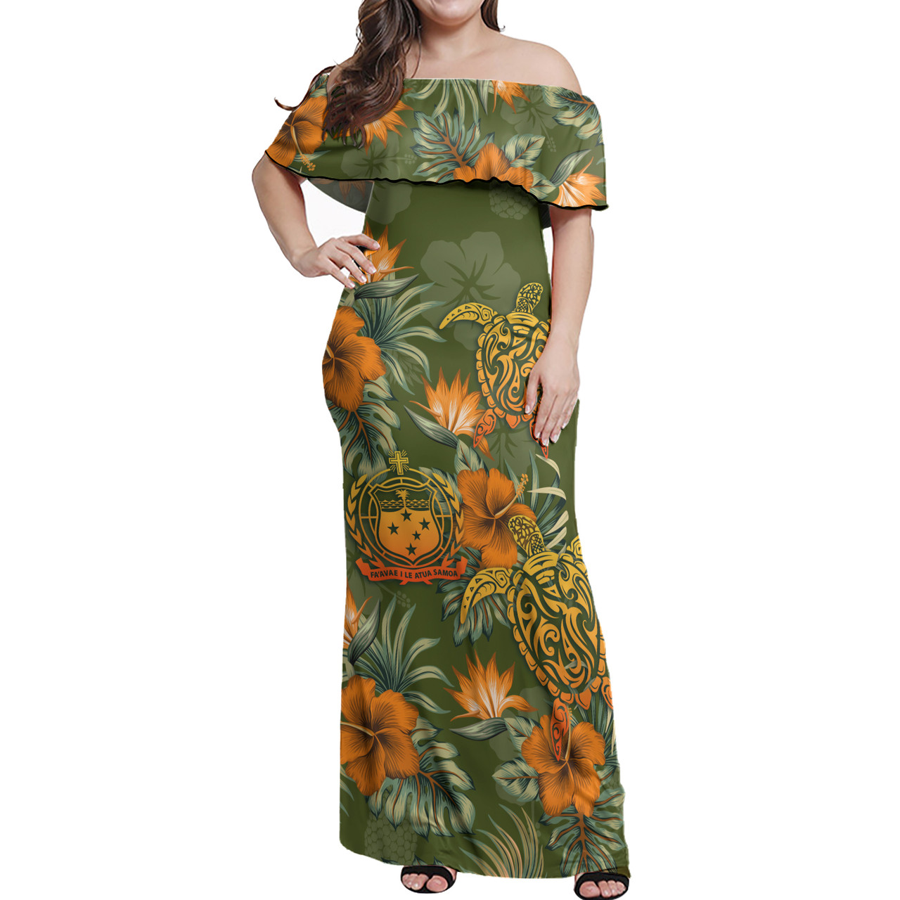 Samoa Woman Off Shoulder Long Dress Polynesian Tropical Summer