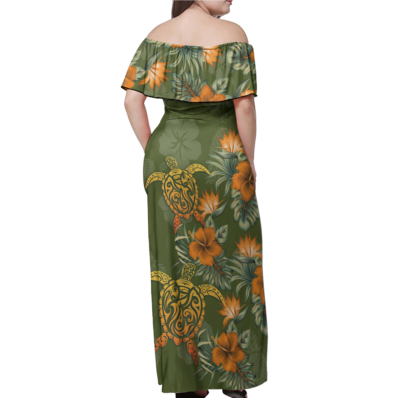 Tahiti Woman Off Shoulder Long Dress Polynesian Tropical Summer