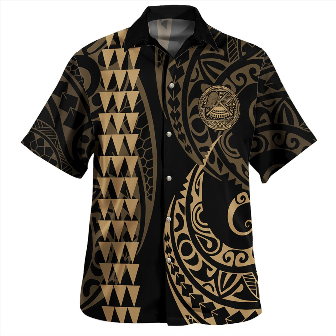American Samoa Combo Short Sleeve Dress And Shirt Kakau Style Gold
