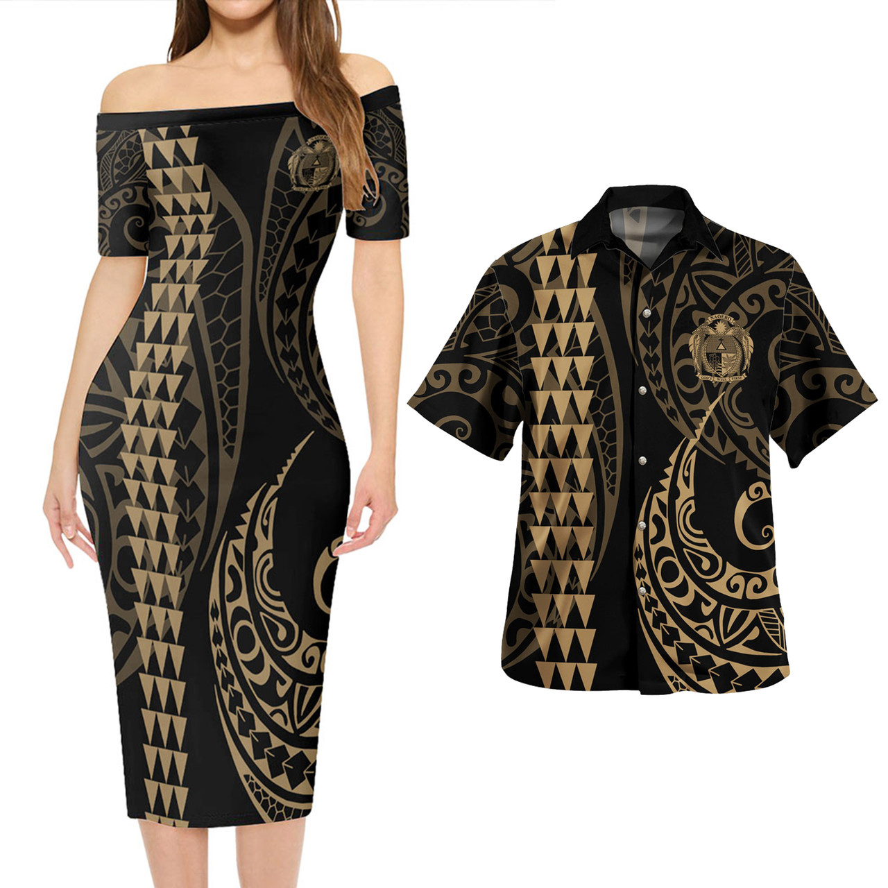 Nauru Combo Short Sleeve Dress And Shirt Kakau Style Gold