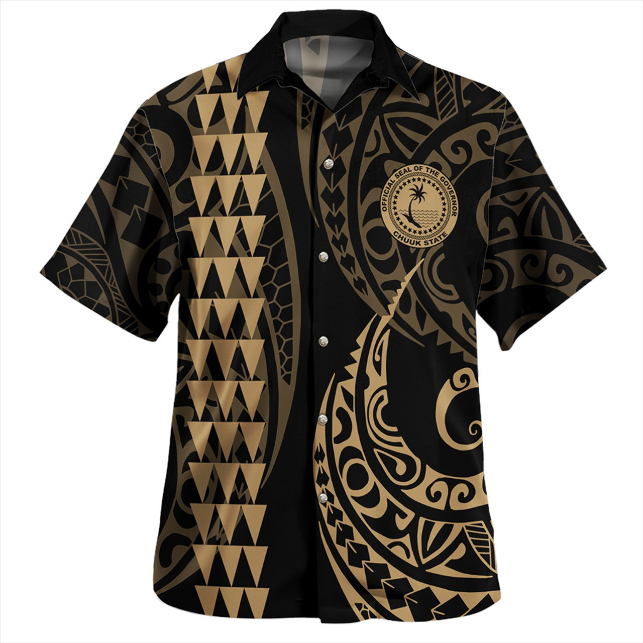 Chuuk State Combo Short Sleeve Dress And Shirt Kakau Style Gold