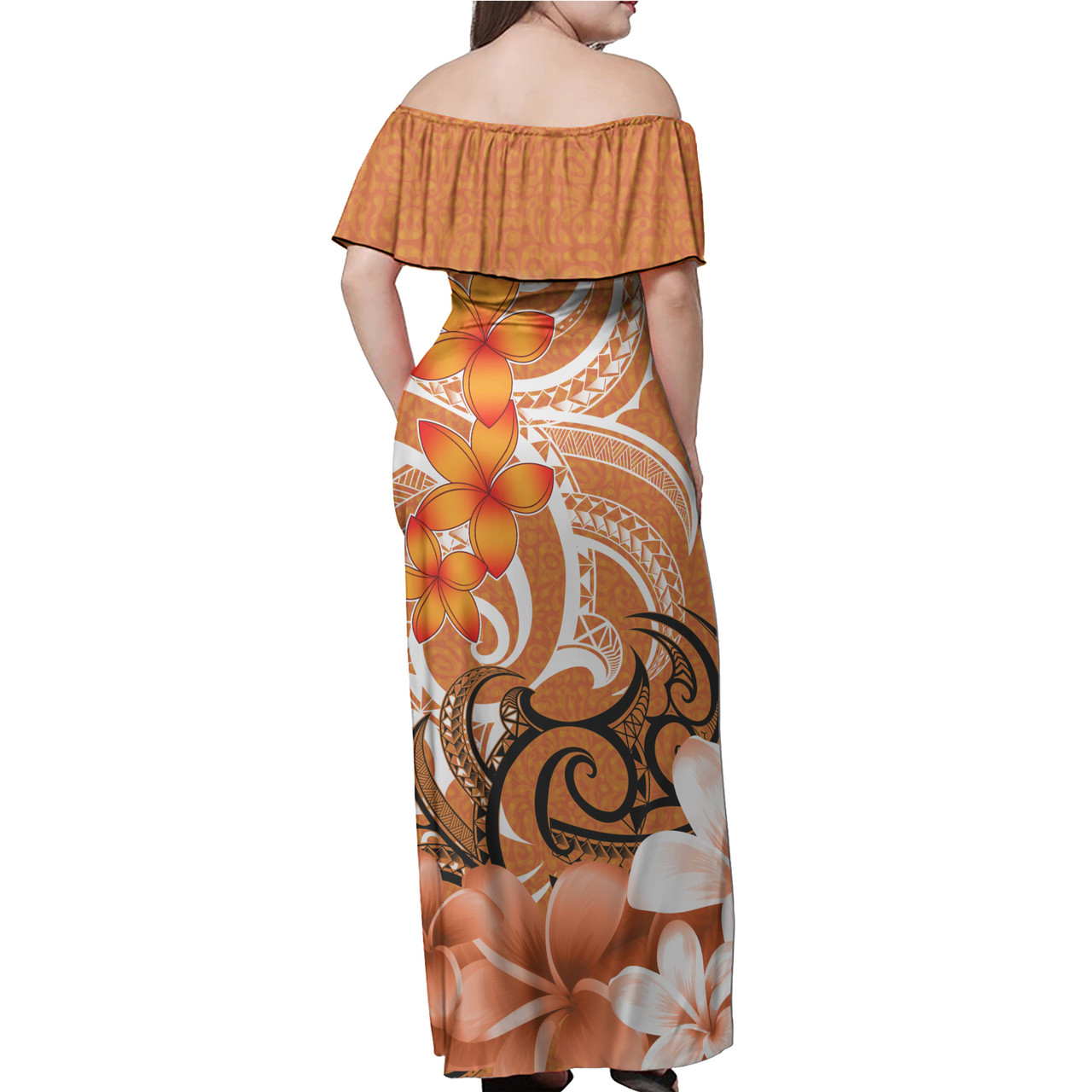 American Samoa Woman Off Shoulder Long Dress Polynesian Floral Spirit Orange