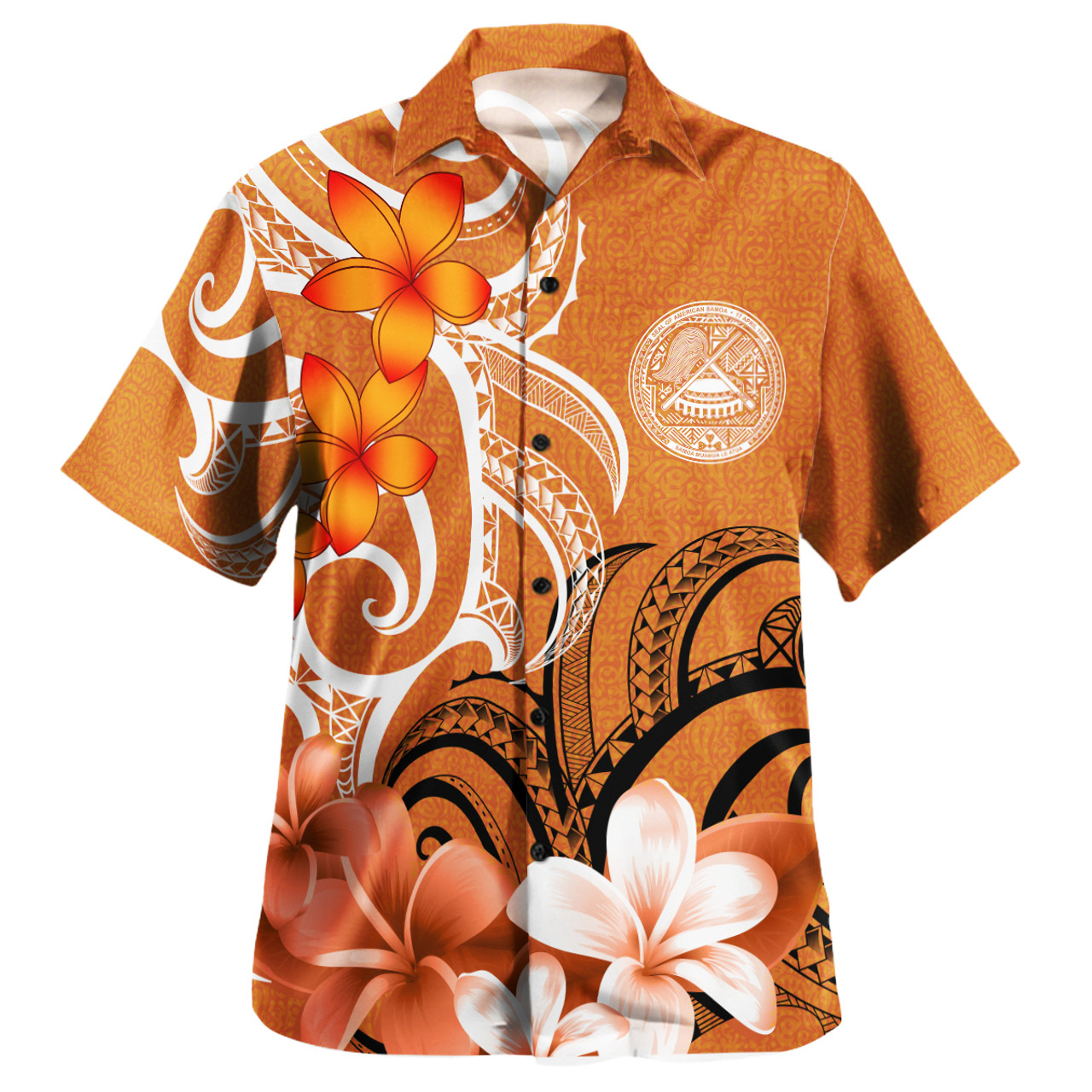 American Samoa Custom Personalised Hawaiian Shirt Polynesian Floral Spirit Orange