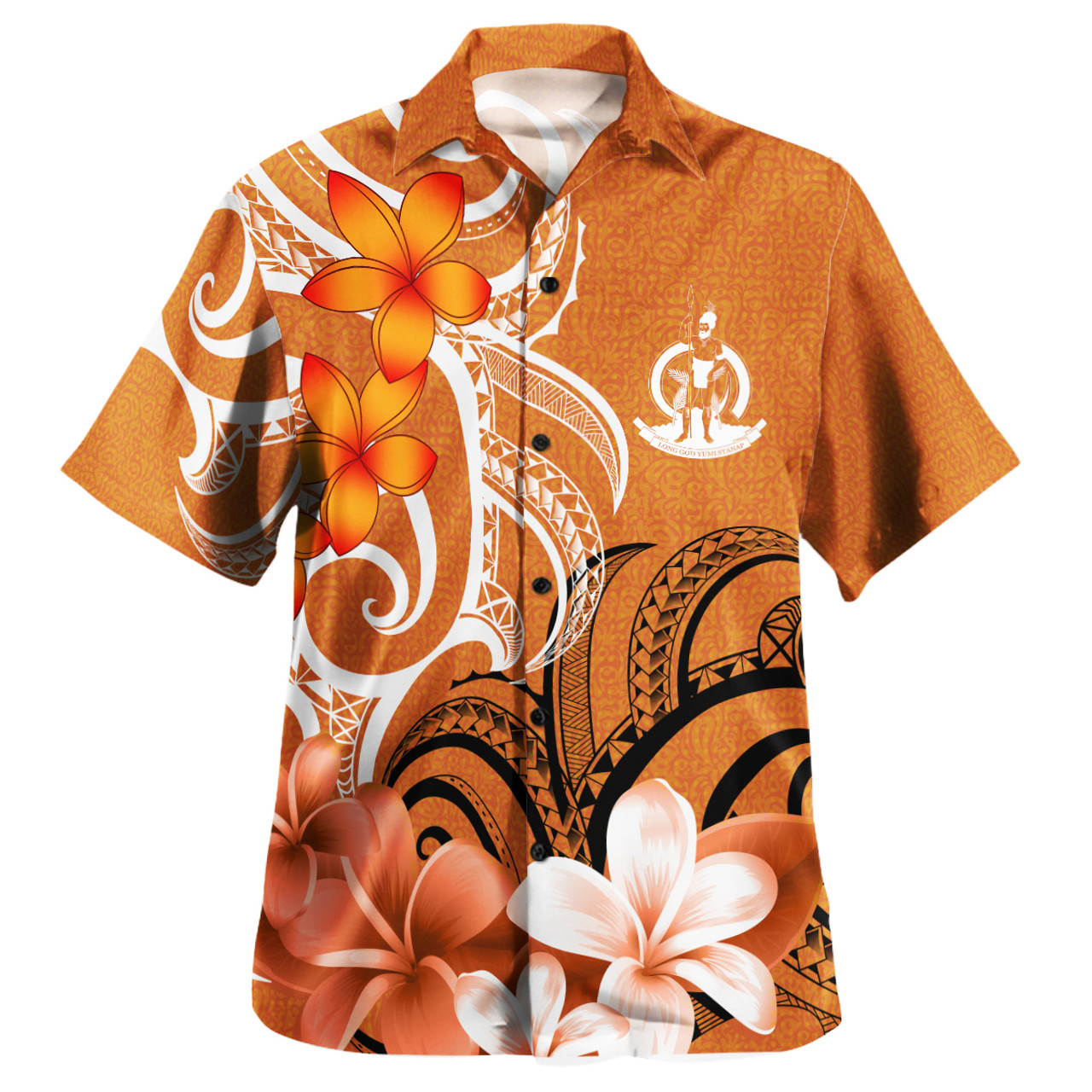 Vanuatu Custom Personalised Hawaiian Shirt Polynesian Floral Spirit Orange