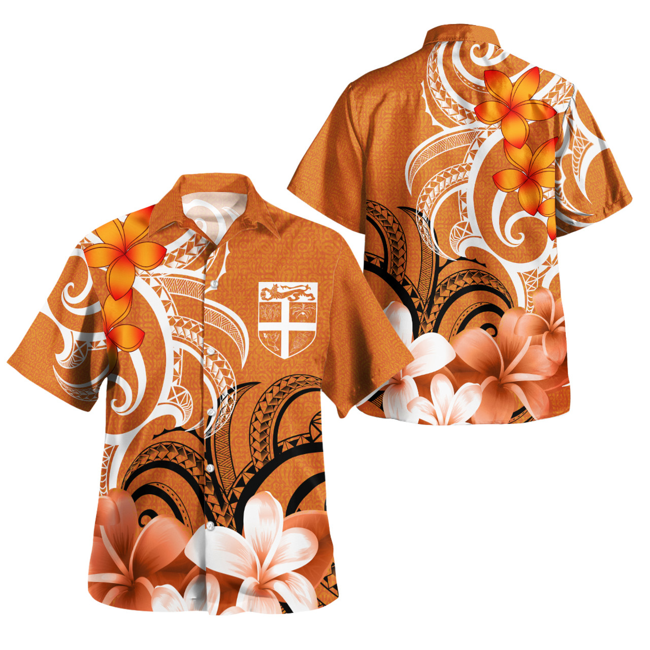 Fiji Custom Personalised Hawaiian Shirt Polynesian Floral Spirit Orange