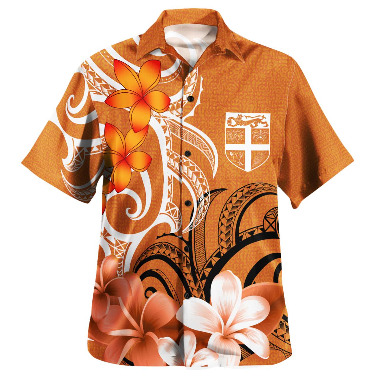 Fiji Custom Personalised Hawaiian Shirt Polynesian Floral Spirit Orange