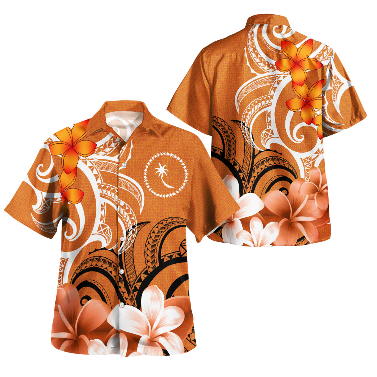 Chuuk Custom Personalised Hawaiian Shirt Polynesian Floral Spirit Orange