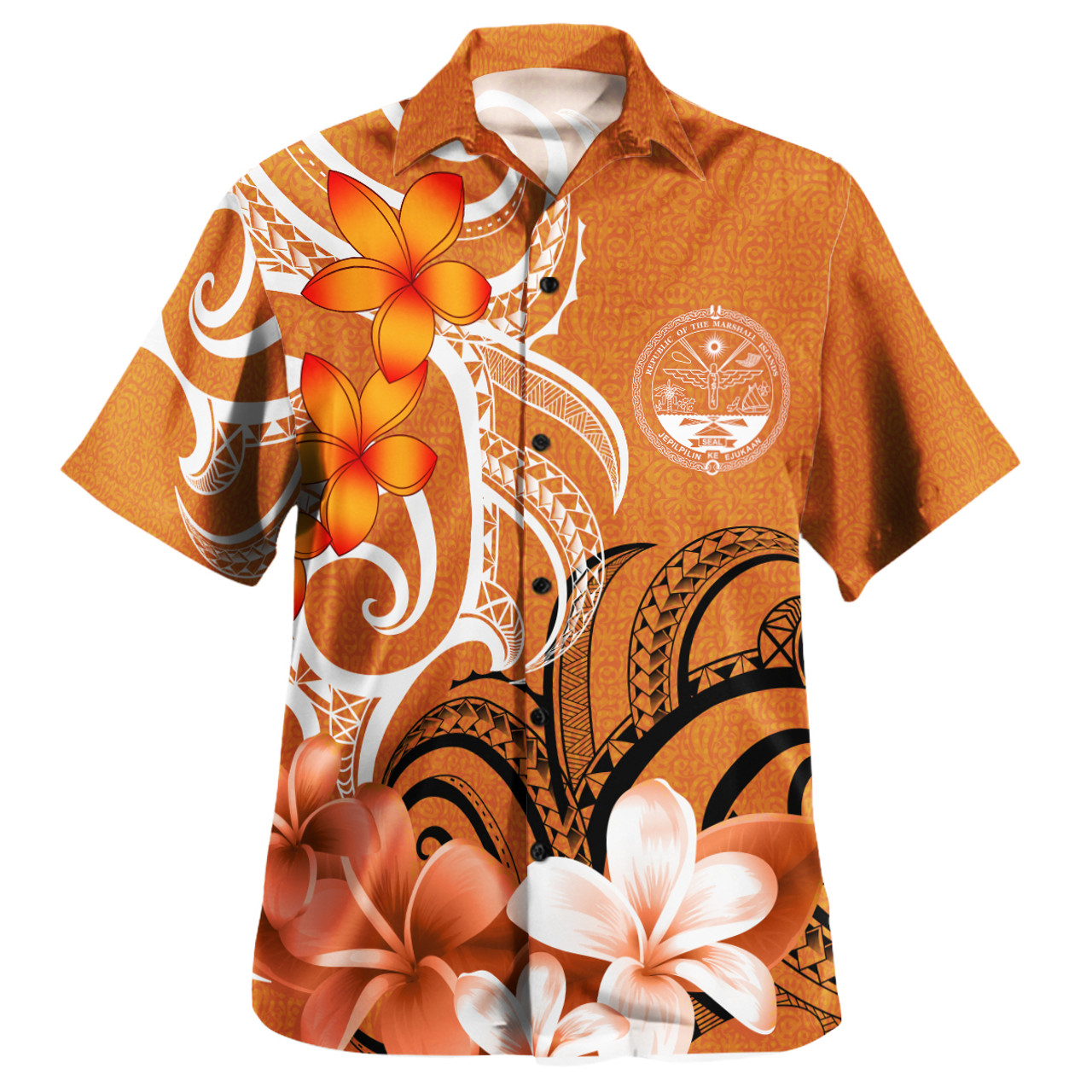 Marshall Islands Custom Personalised Hawaiian Shirt Polynesian Floral Spirit Orange