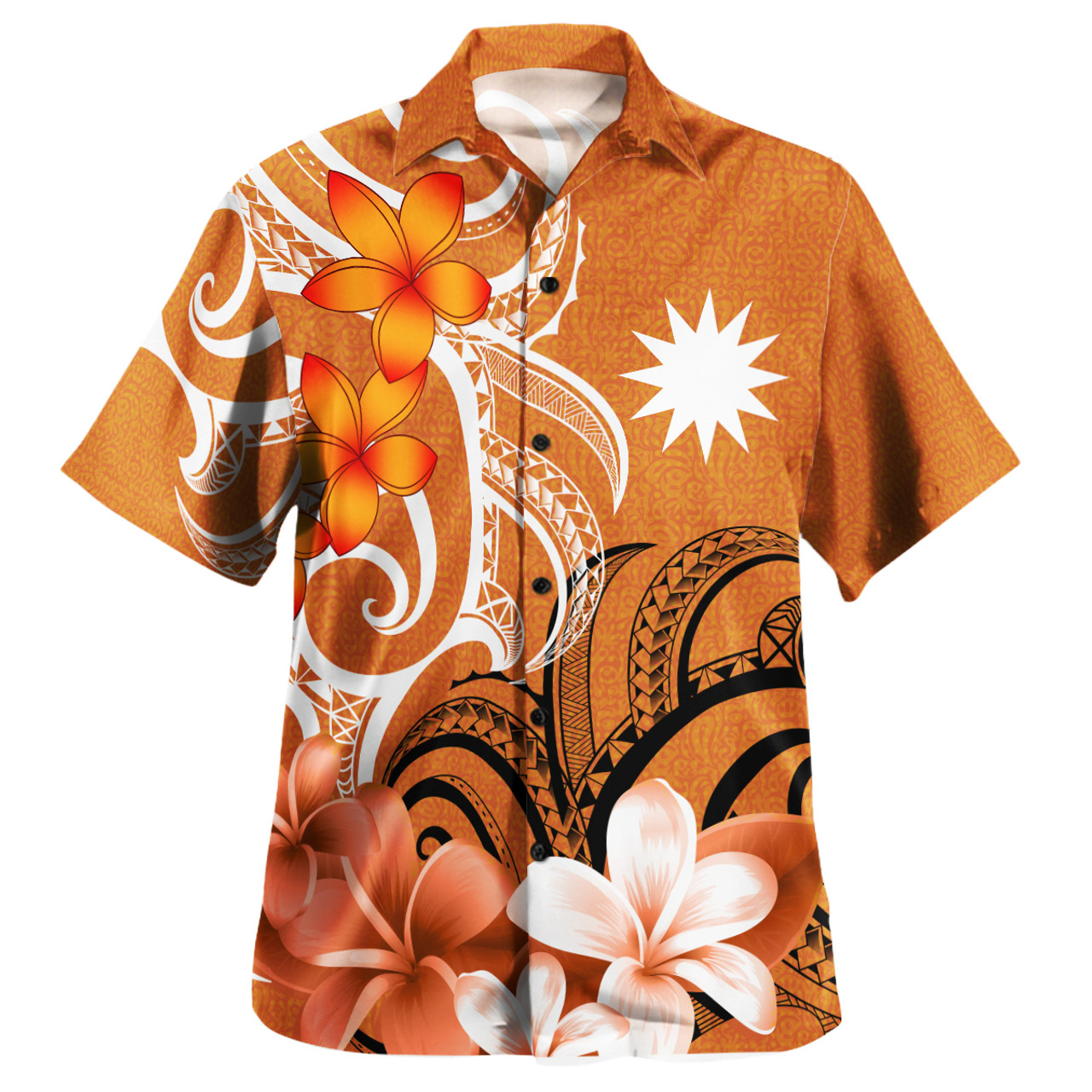 Nauru Custom Personalised Hawaiian Shirt Polynesian Floral Spirit Orange