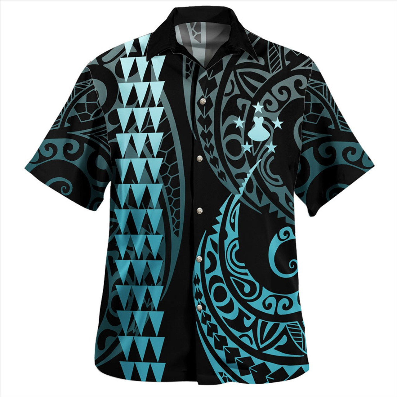 Austral Islands Combo Short Sleeve Dress And Shirt Kakau Style Turquoise