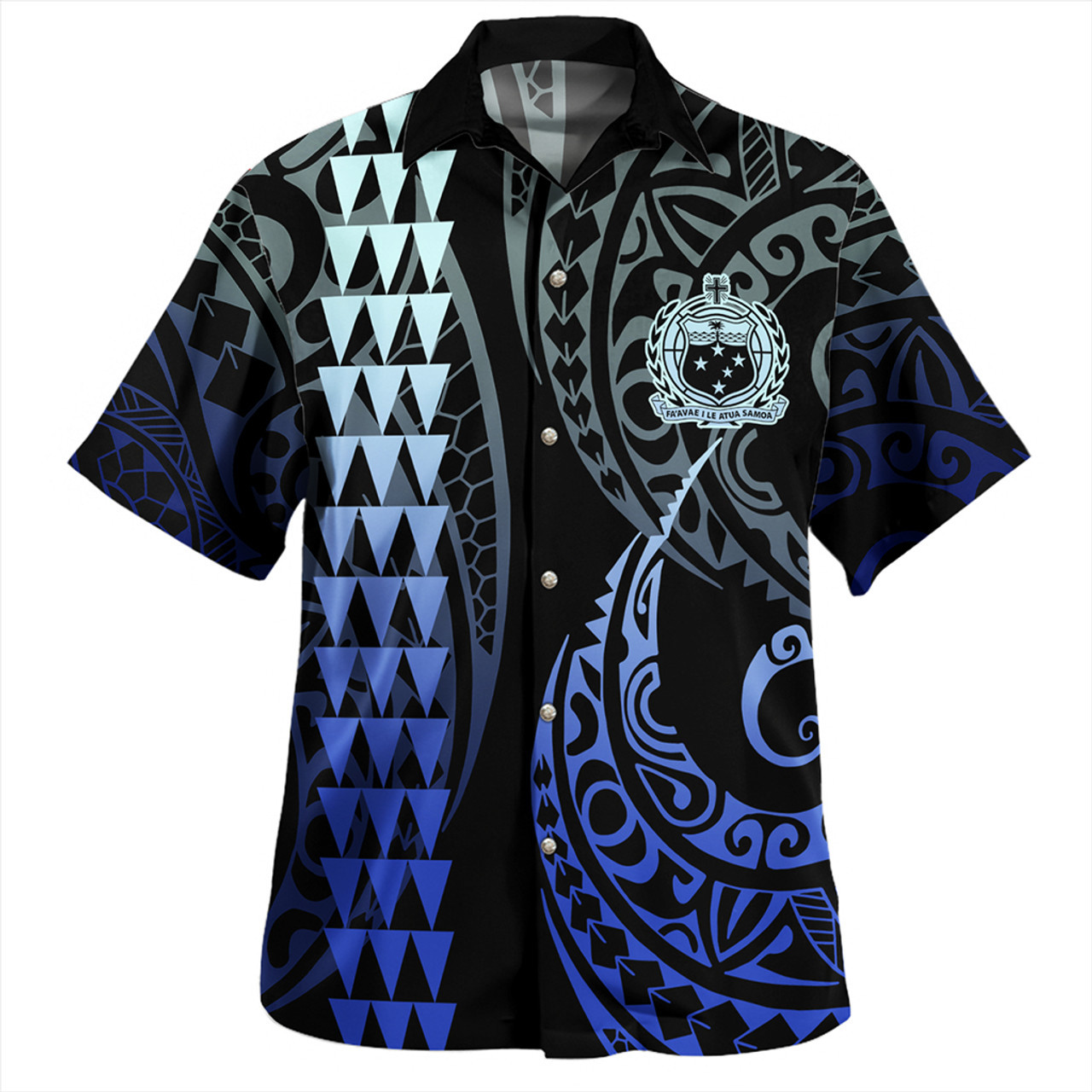 Samoa Combo Short Sleeve Dress And Shirt Kakau Style Gradient Blue