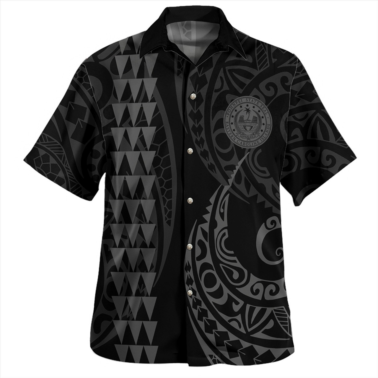Pohnpei State Combo Short Sleeve Dress And Shirt Kakau Style Grey
