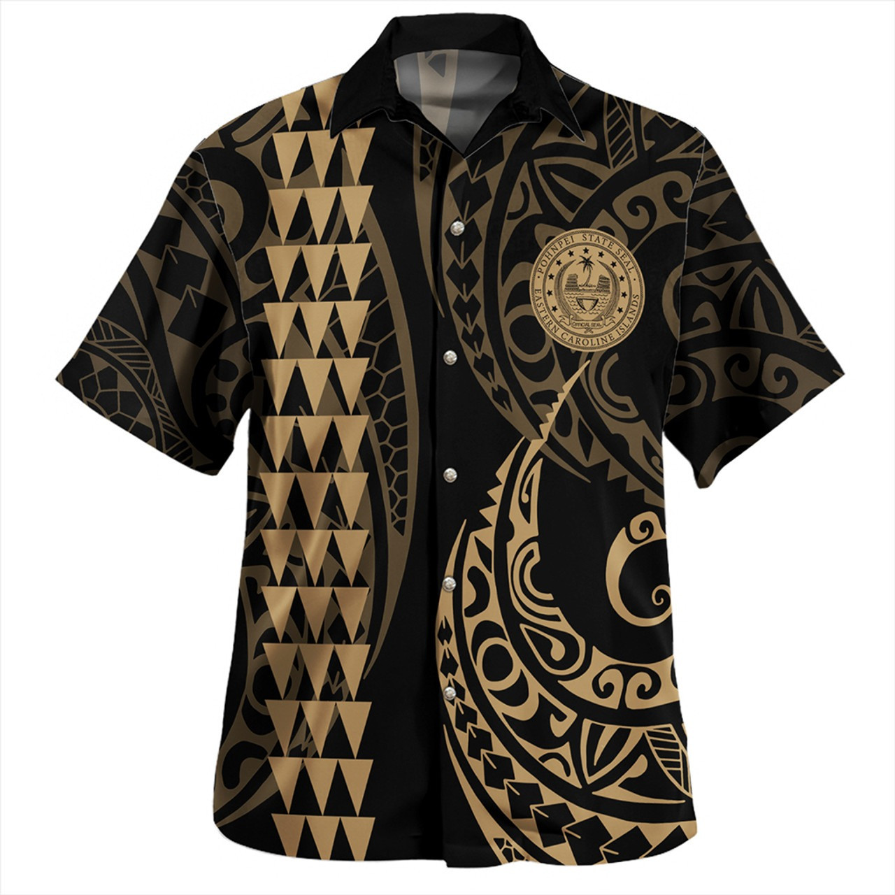 Pohnpei State Combo Short Sleeve Dress And Shirt Kakau Style Gold