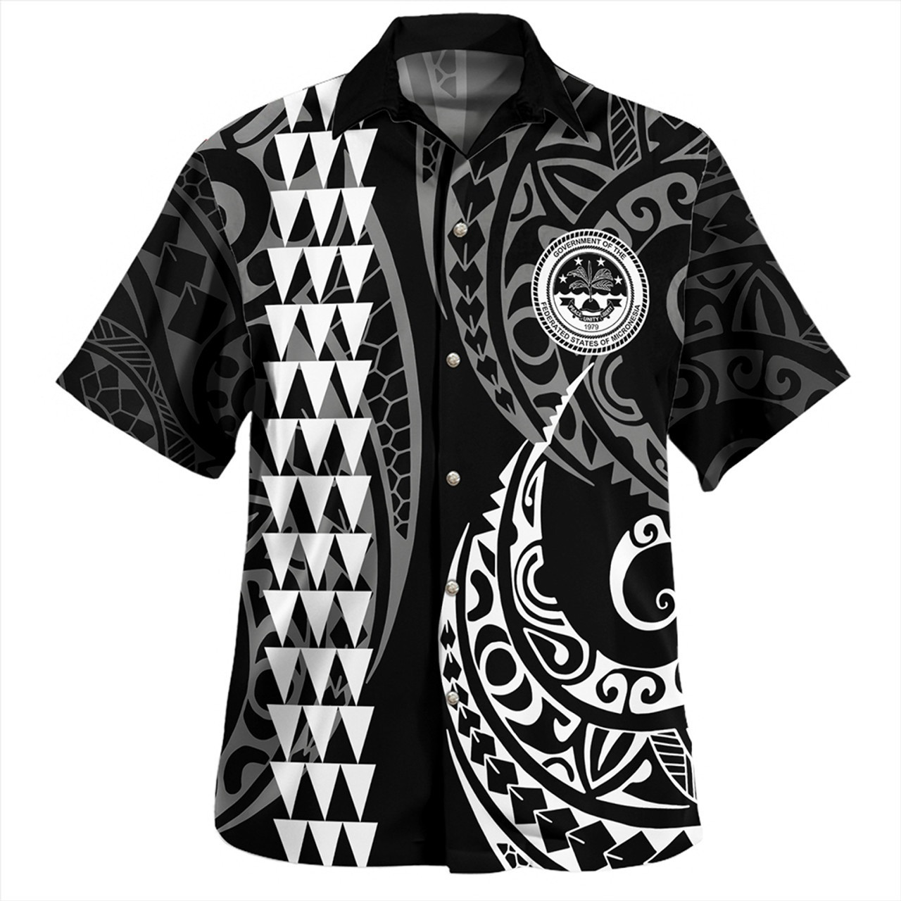 Federated States Of Micronesia Combo Short Sleeve Dress And Shirt Kakau Style White