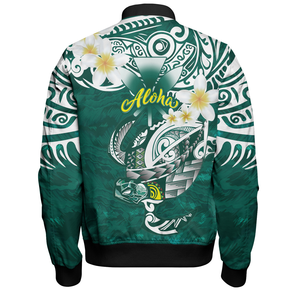 Hawaii Bomber Jacket Polynesian Honu With Plumeria Tropical Ocean Wave