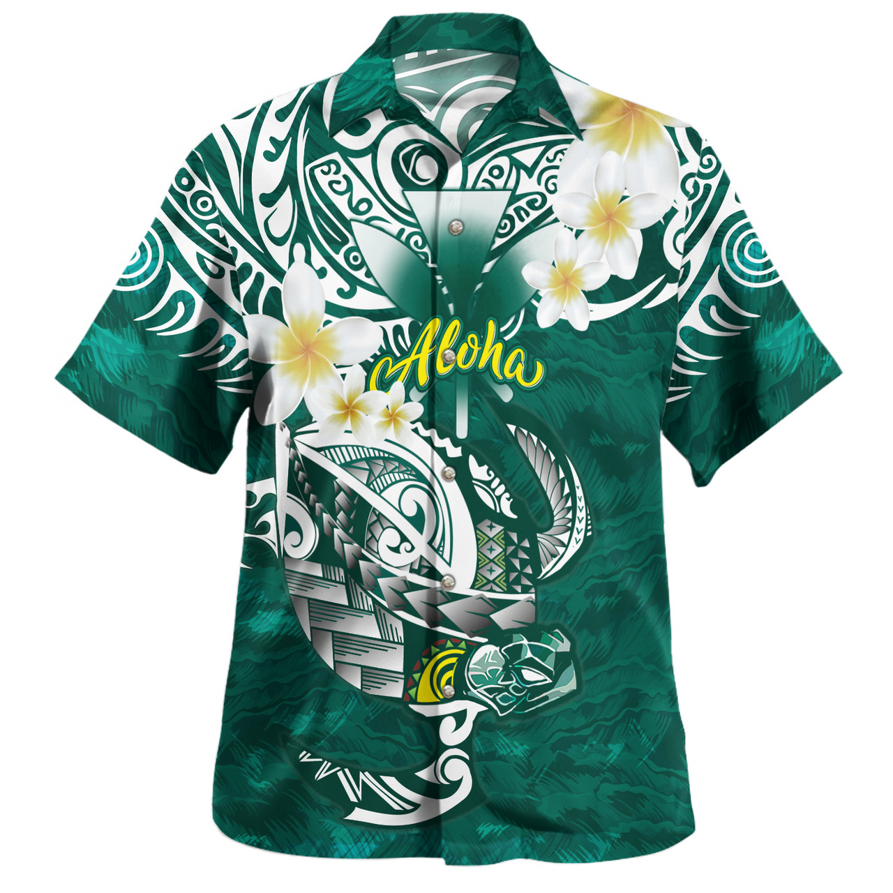 Hawaii Hawaiian Shirt Polynesian Honu With Plumeria Tropical Ocean Wave