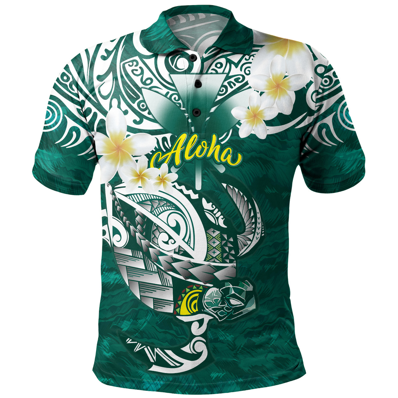 Hawaii Polo Shirt Polynesian Honu With Plumeria Tropical Ocean Wave