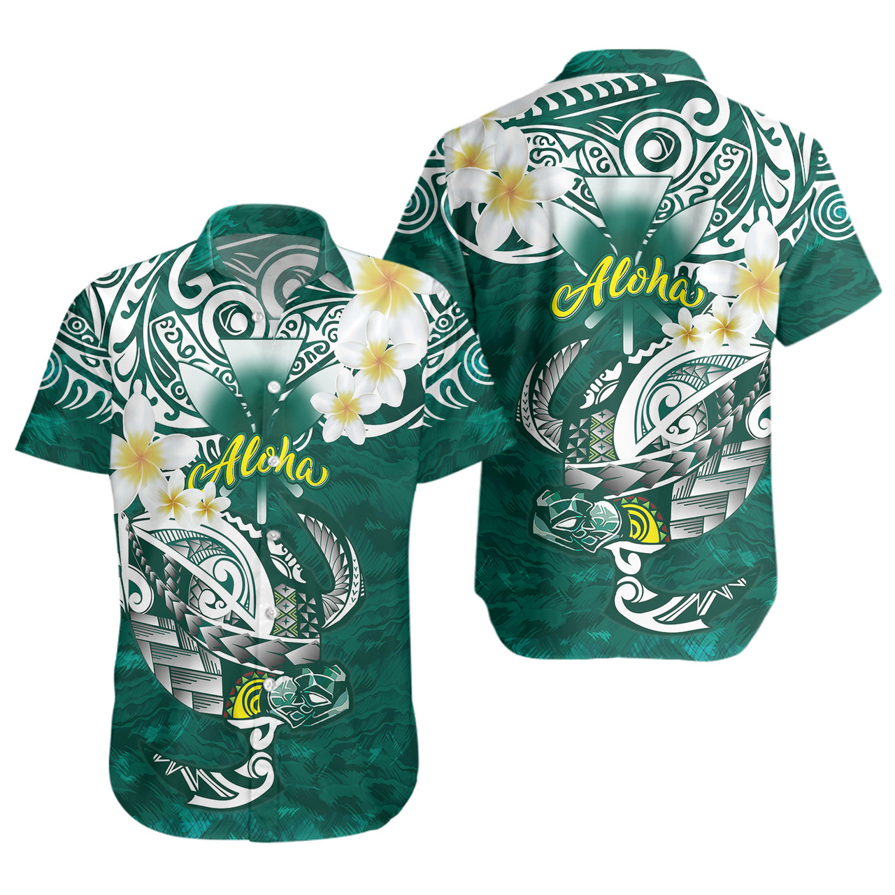 Hawaii Short Sleeve Shirt Polynesian Honu With Plumeria Tropical Ocean Wave