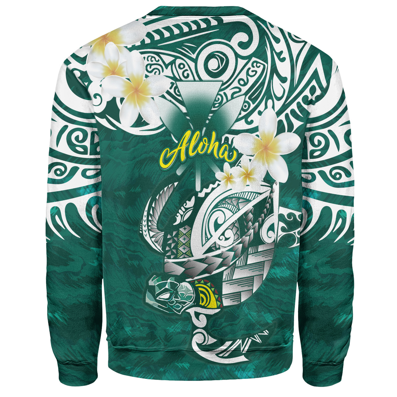 Hawaii Sweatshirt Polynesian Honu With Plumeria Tropical Ocean Wave