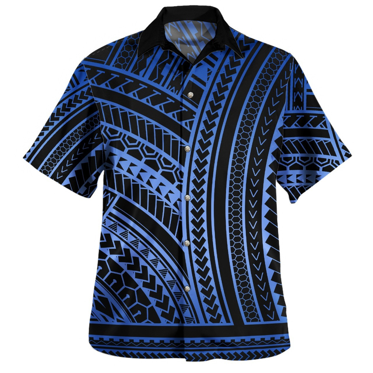 Hawaii Combo Short Sleeve Dress And Shirt Polynesian Pattern Tattoo Blue