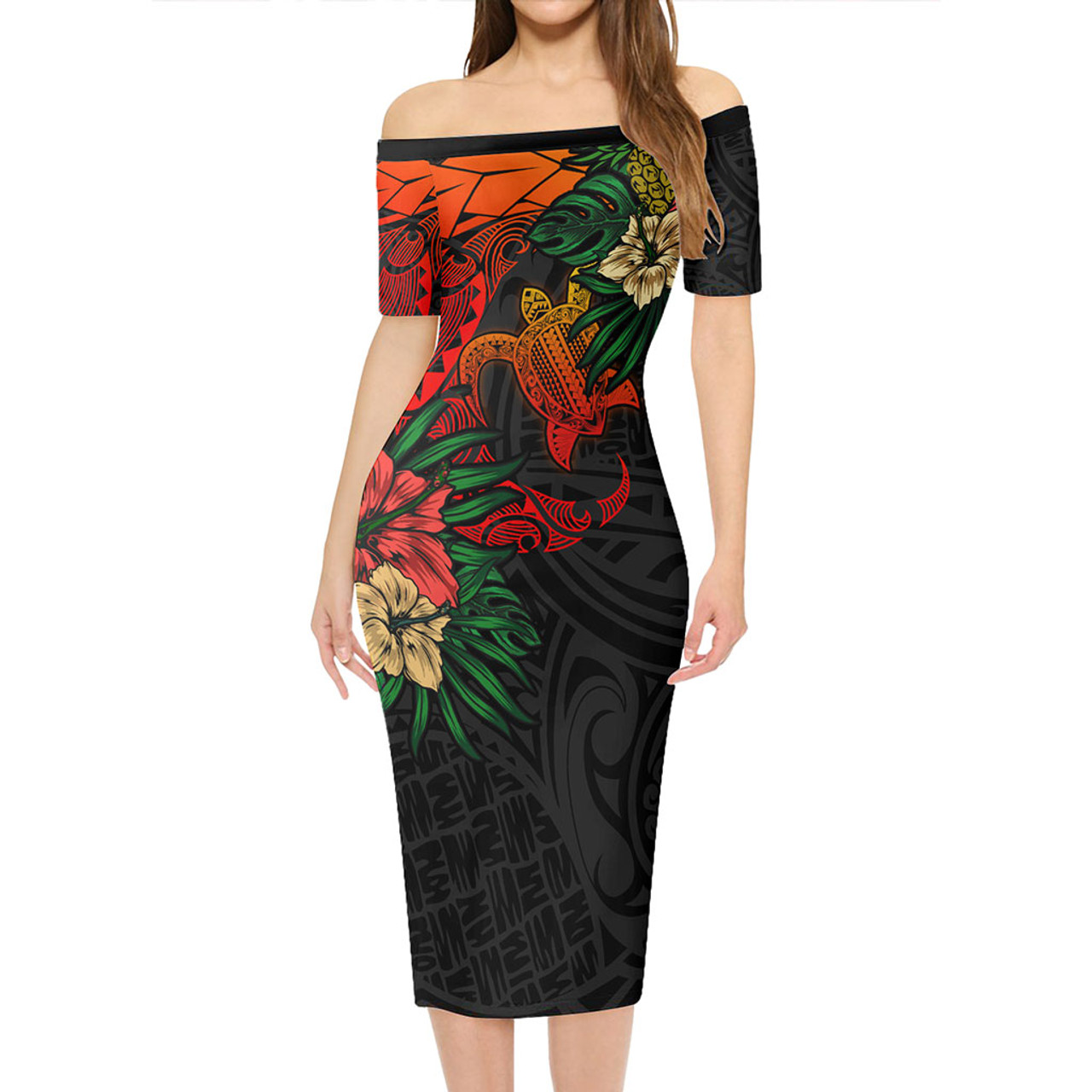 Hawaii Combo Short Sleeve Dress And Shirt Polynesian Turtle Tropical