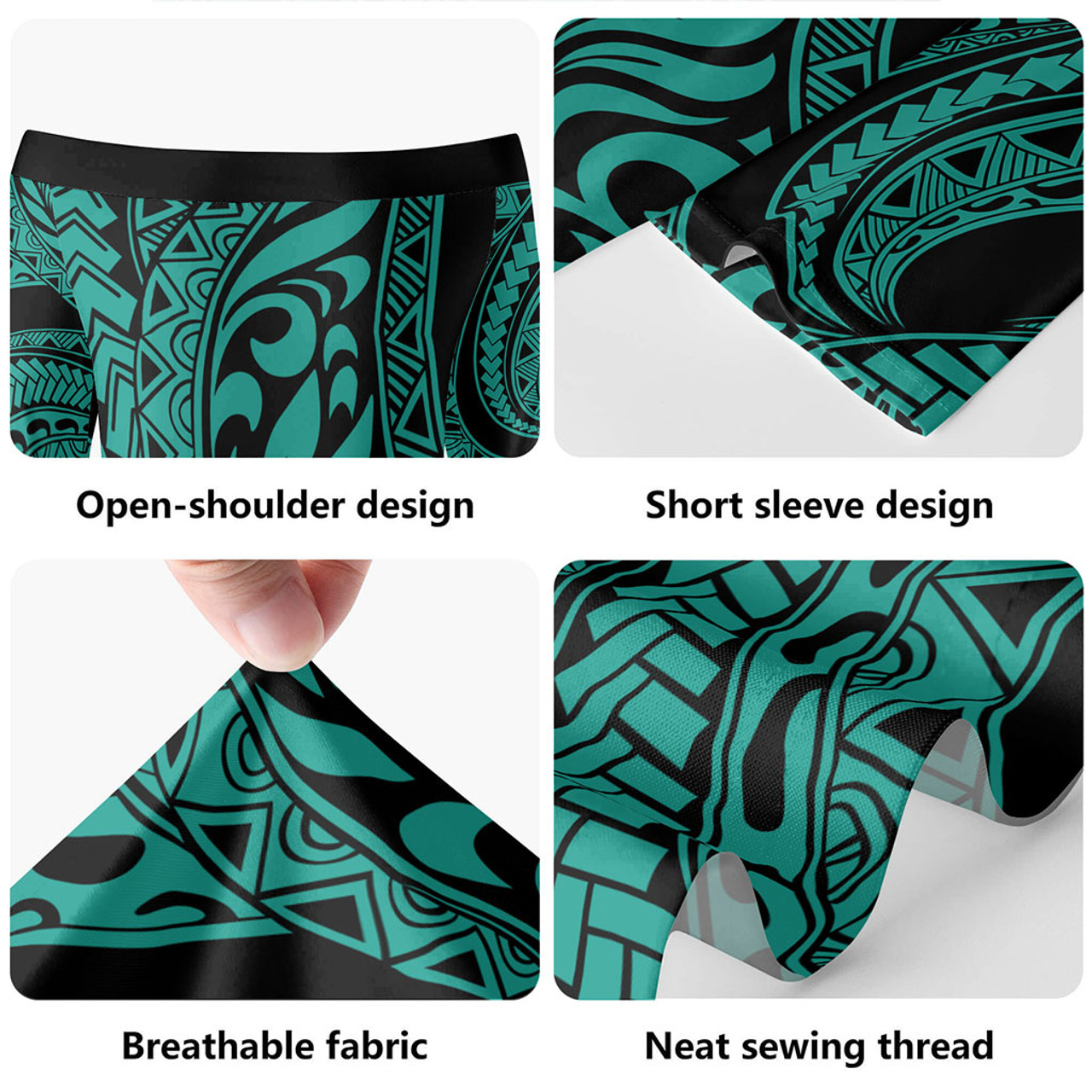Hawaii Combo Short Sleeve Dress And Shirt Tribal Pattern Polynesian Turquoise
