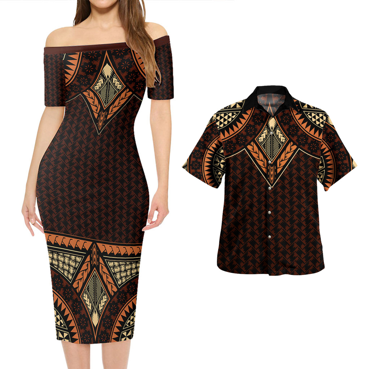 Samoa Combo Short Sleeve Dress And Shirt Siapo Design Flower