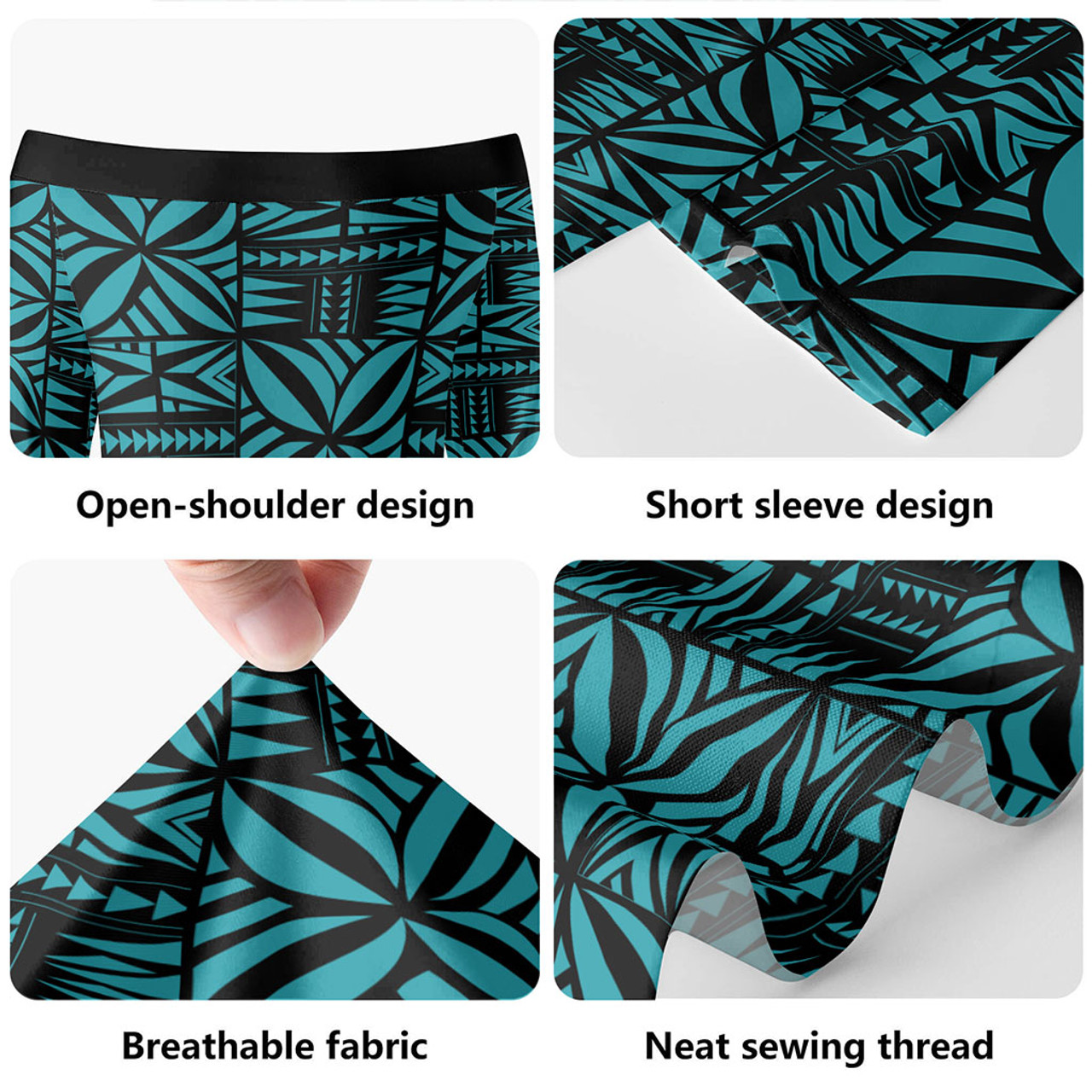 Samoa Combo Short Sleeve Dress And Shirt Design Stretch Print Fabric Turquoise