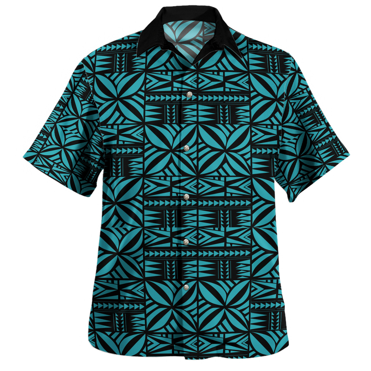 Samoa Combo Short Sleeve Dress And Shirt Design Stretch Print Fabric Turquoise