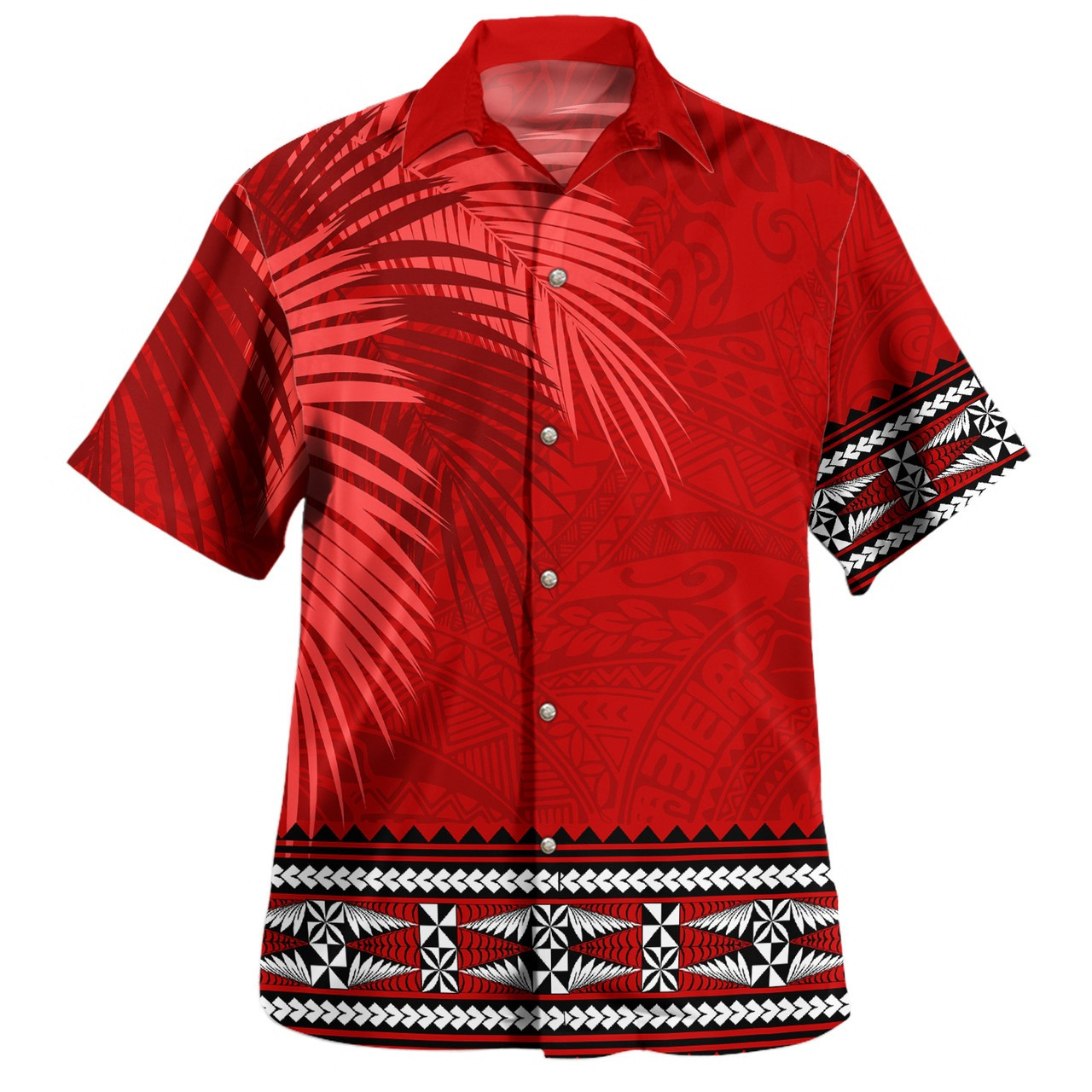 Tonga Combo Short Sleeve Dress And Shirt Ngatu Fabric Leaves