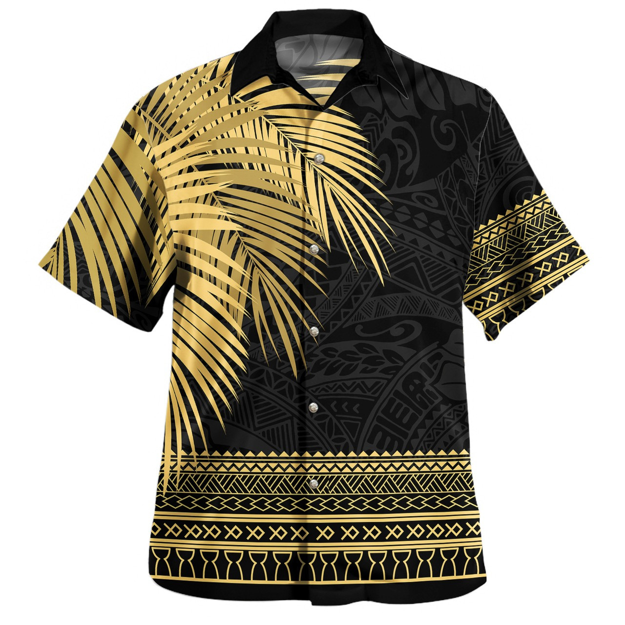 Guam Combo Short Sleeve Dress And Shirt Guam Polynesian Fabric Leaves Gold