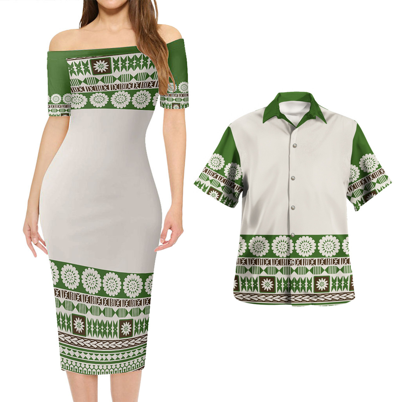 Fiji Combo Short Sleeve Dress And Shirt Tapa Pattern