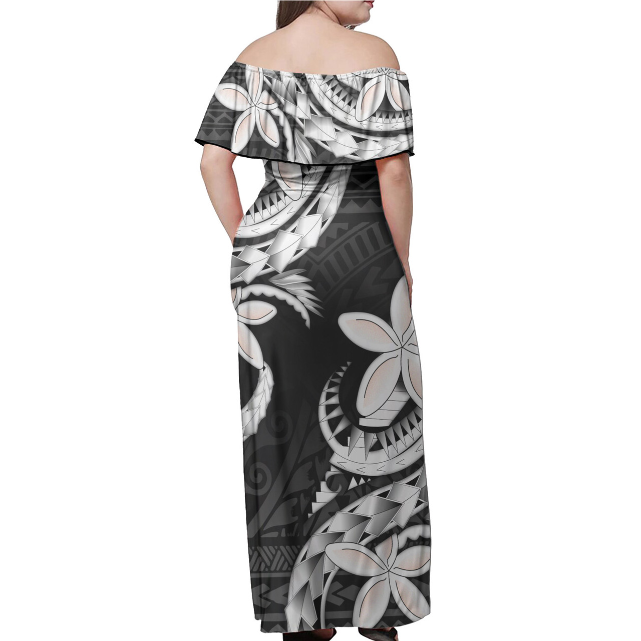 Tonga Combo Off Shoulder Long Dress And Shirt Polynesian Patterns Plumeria Flowers Special Style