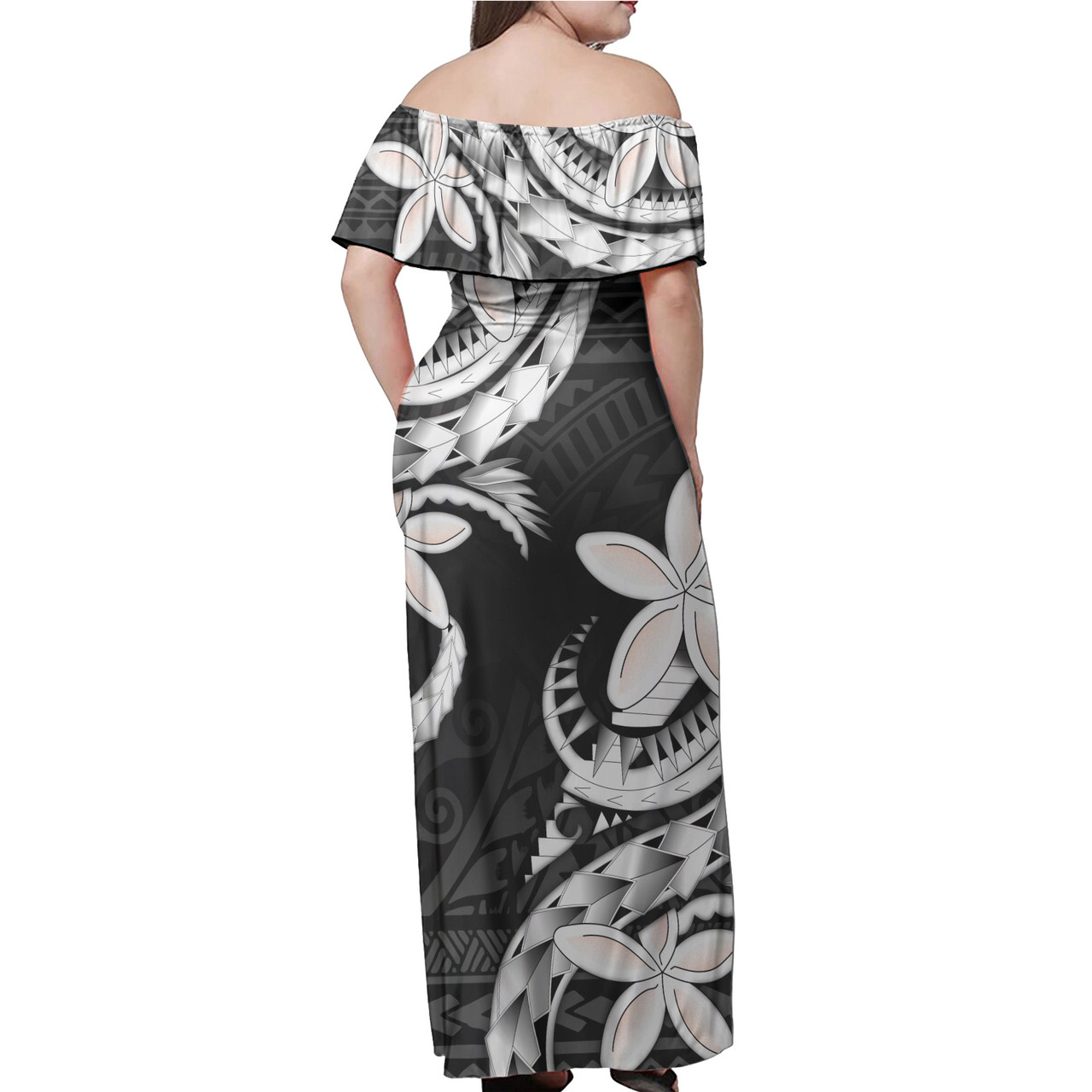 Vanuatu Combo Off Shoulder Long Dress And Shirt Polynesian Patterns Plumeria Flowers Special Style