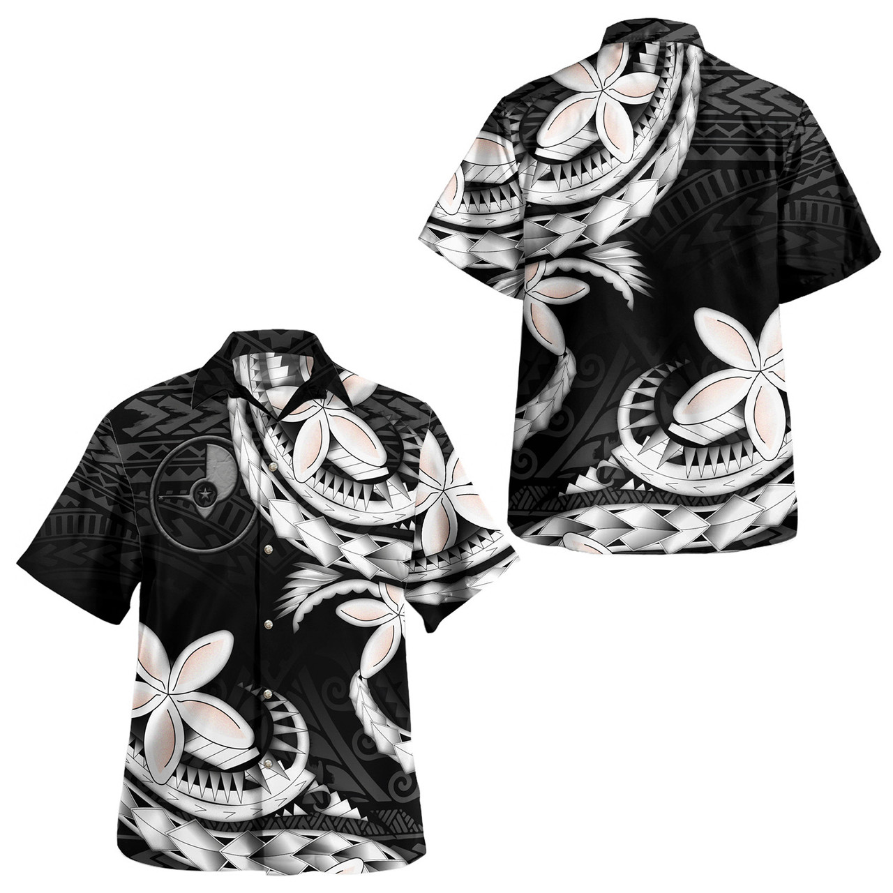 Yap State Combo Off Shoulder Long Dress And Shirt Polynesian Patterns Plumeria Flowers Special Style