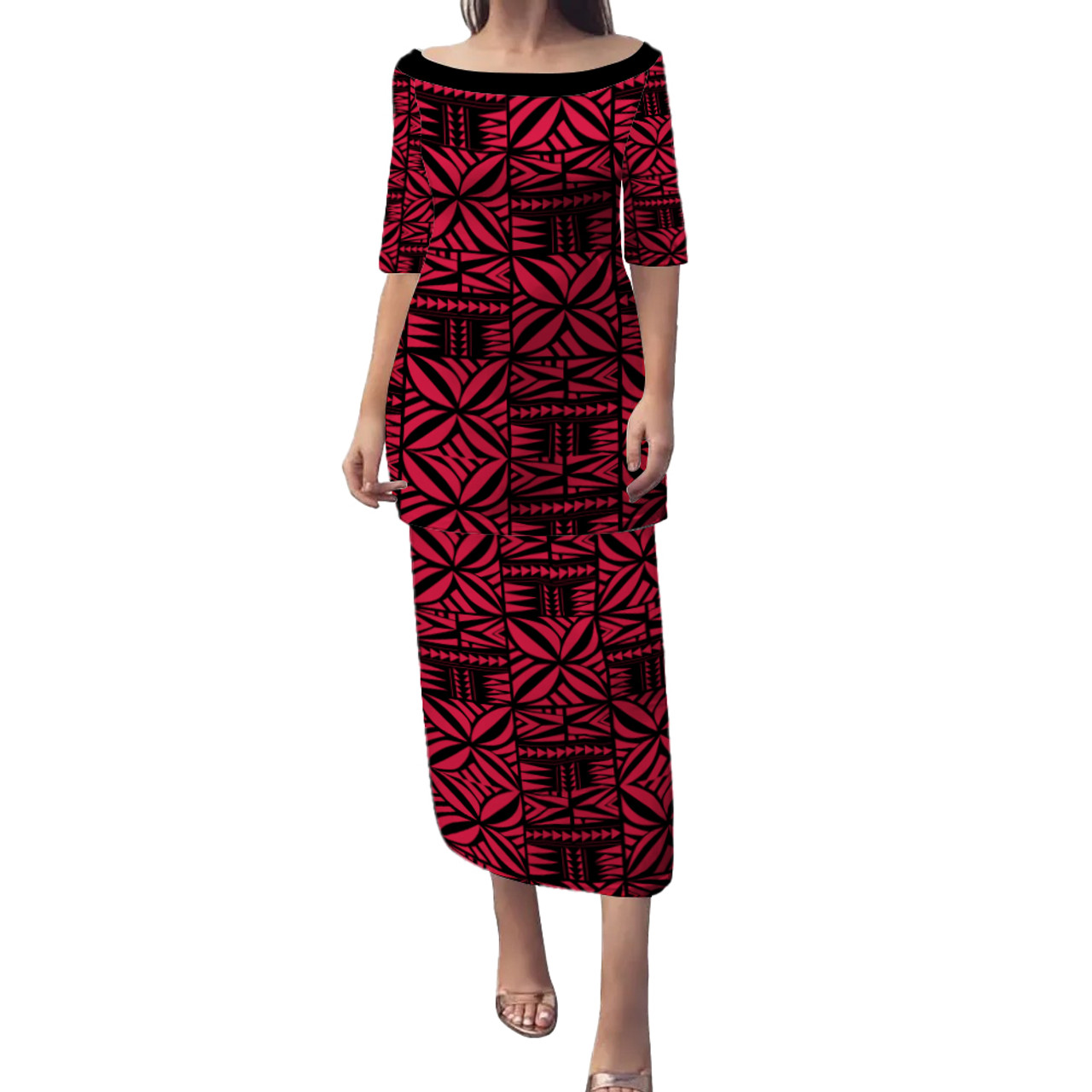 Samoa Puletasi Design Stretch Print Fabric Pink