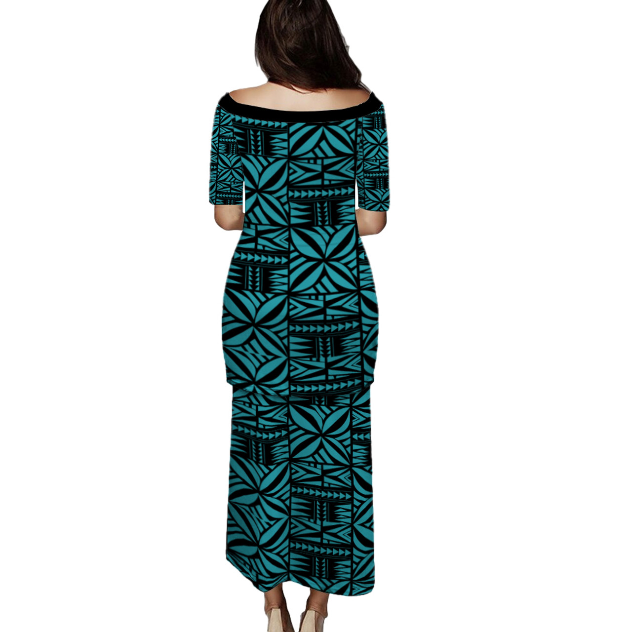 Samoa Puletasi Design Stretch Print Fabric Turquoise