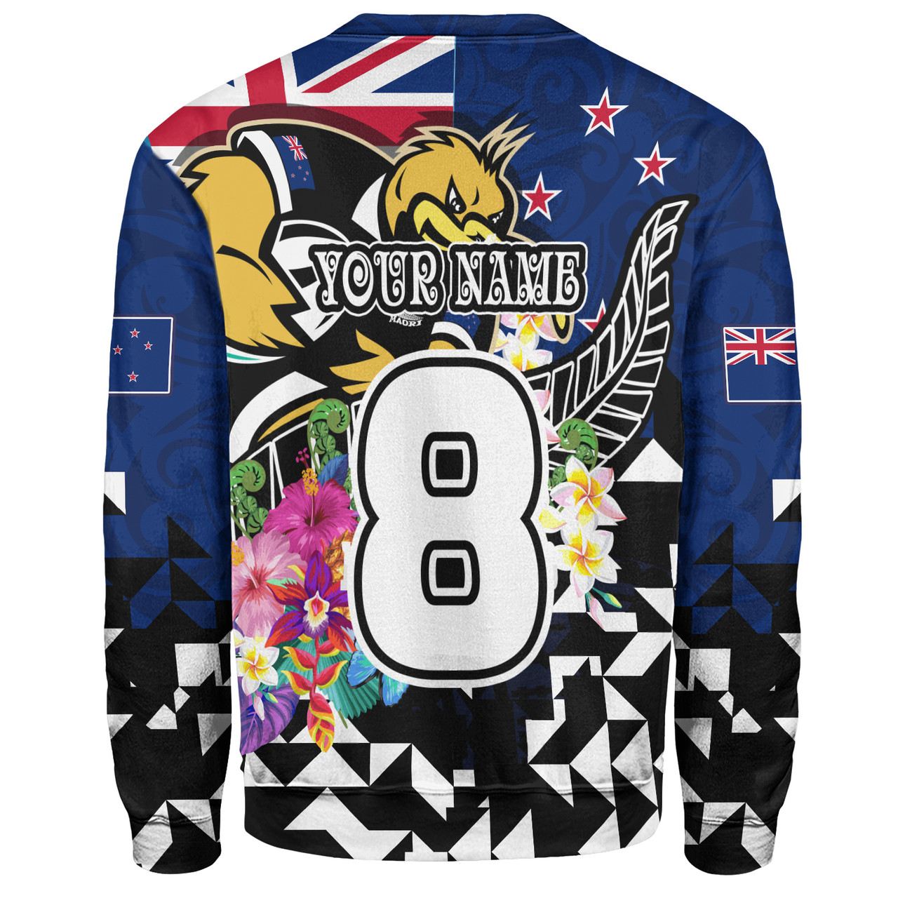 New Zealand Sweatshirt Custom Maori Kiwis Rugby Silver Fern Black Hexagon Tropical Jersey