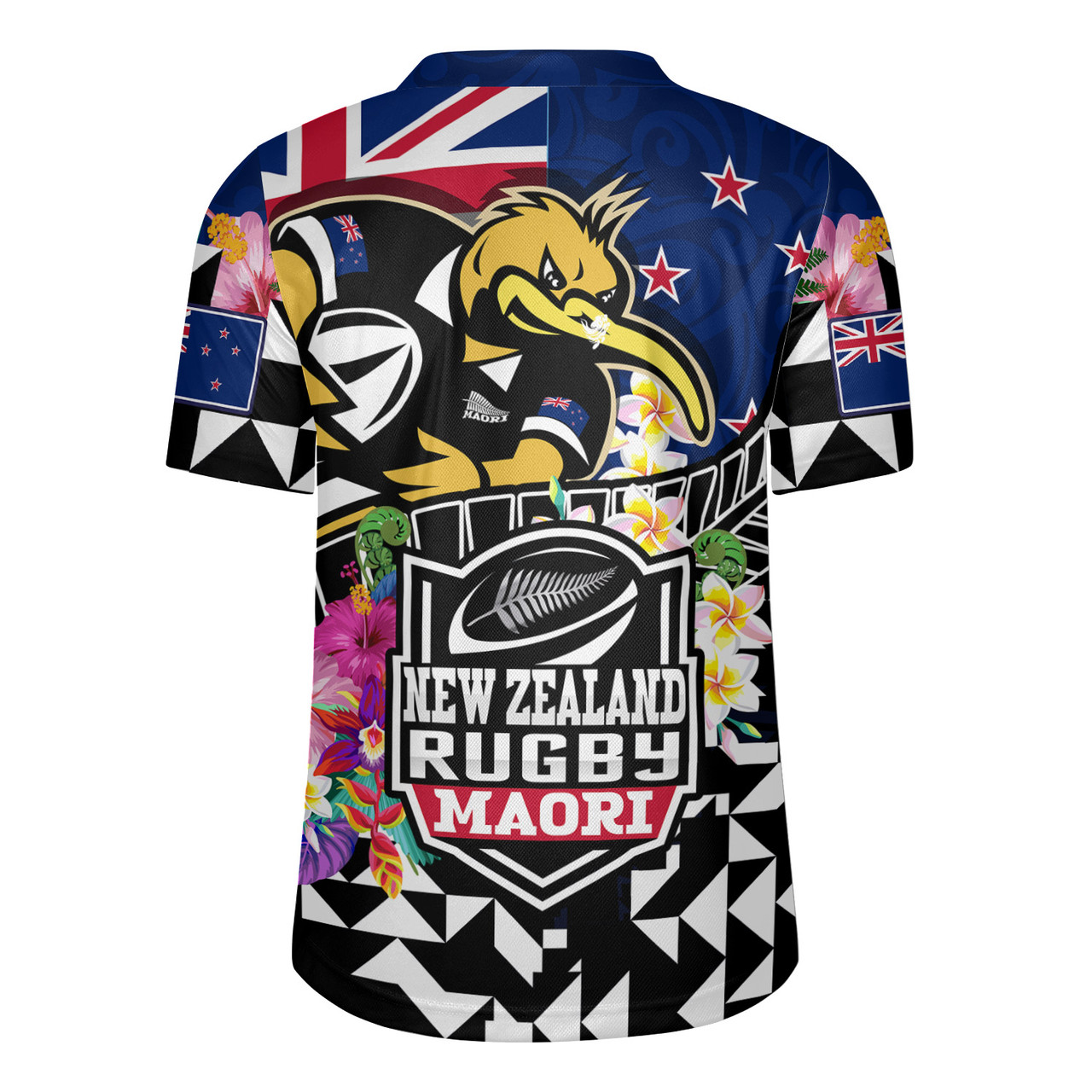 New Zealand Rugby Jersey Custom Maori Kiwis Rugby Silver Fern Black Hexagon Tropical Jersey
