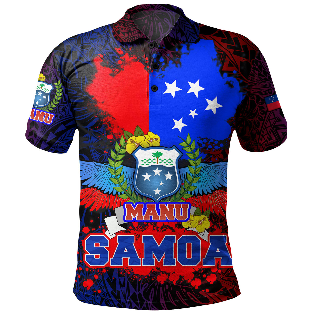 Samoa Custom Personalised Polo Shirt Manu Wings Color Flag Style