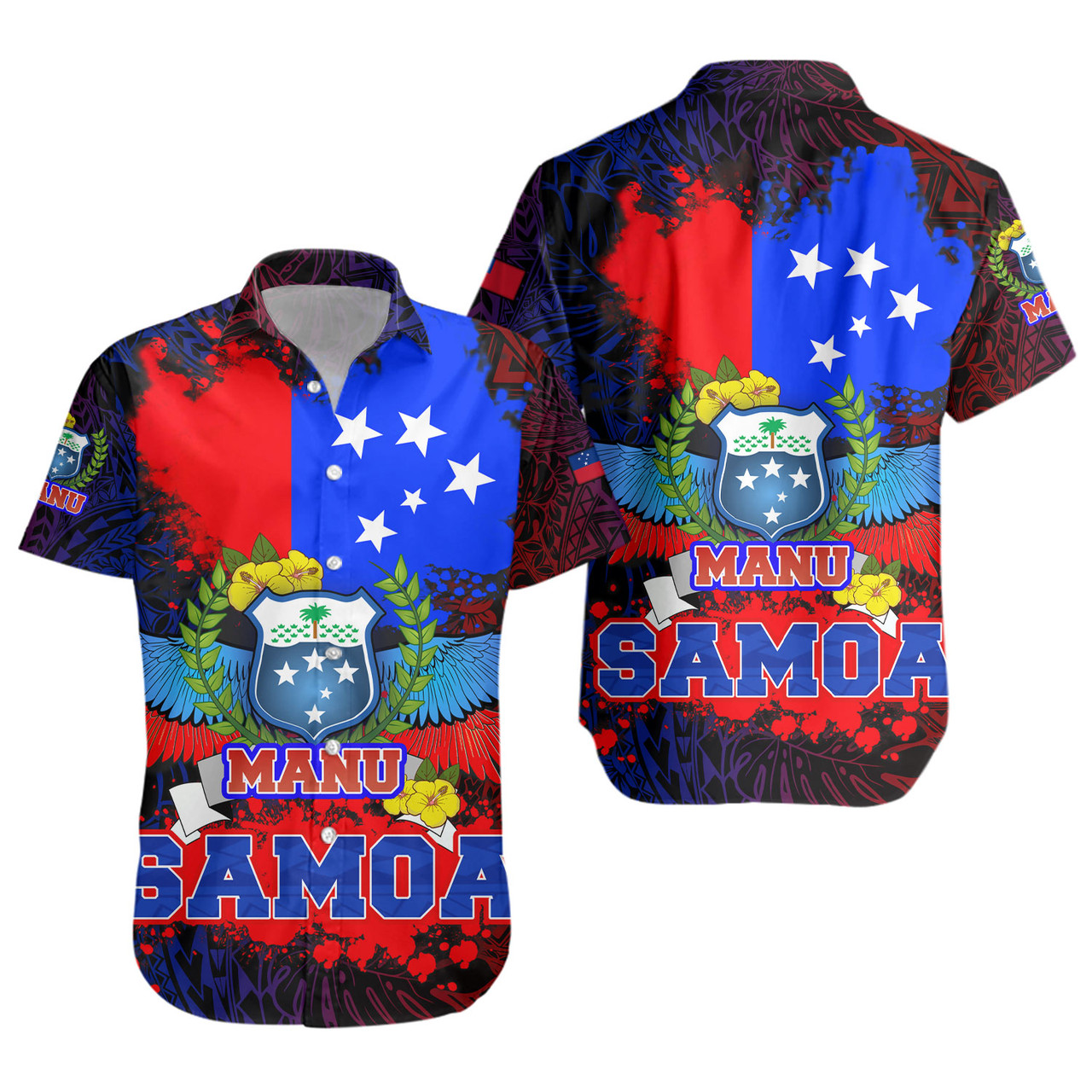 Samoa Custom Personalised Short Sleeve Shirt Manu Wings Color Flag Style