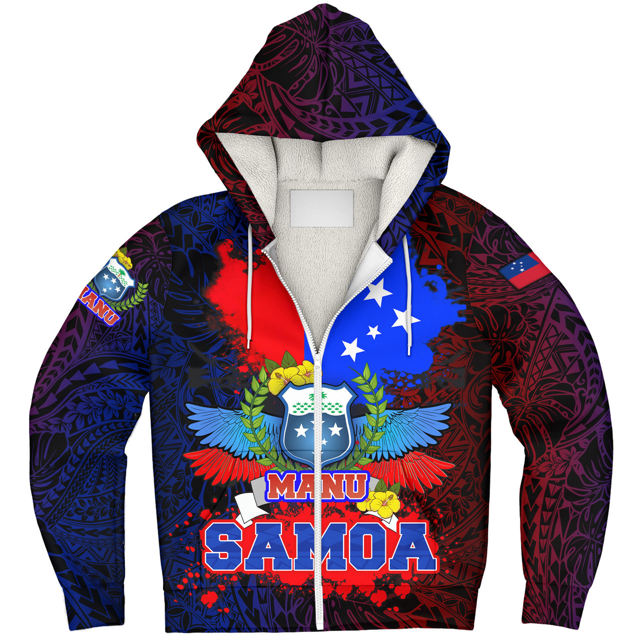 Samoa Custom Personalised Sherpa Hoodie Manu Wings Color Flag Style