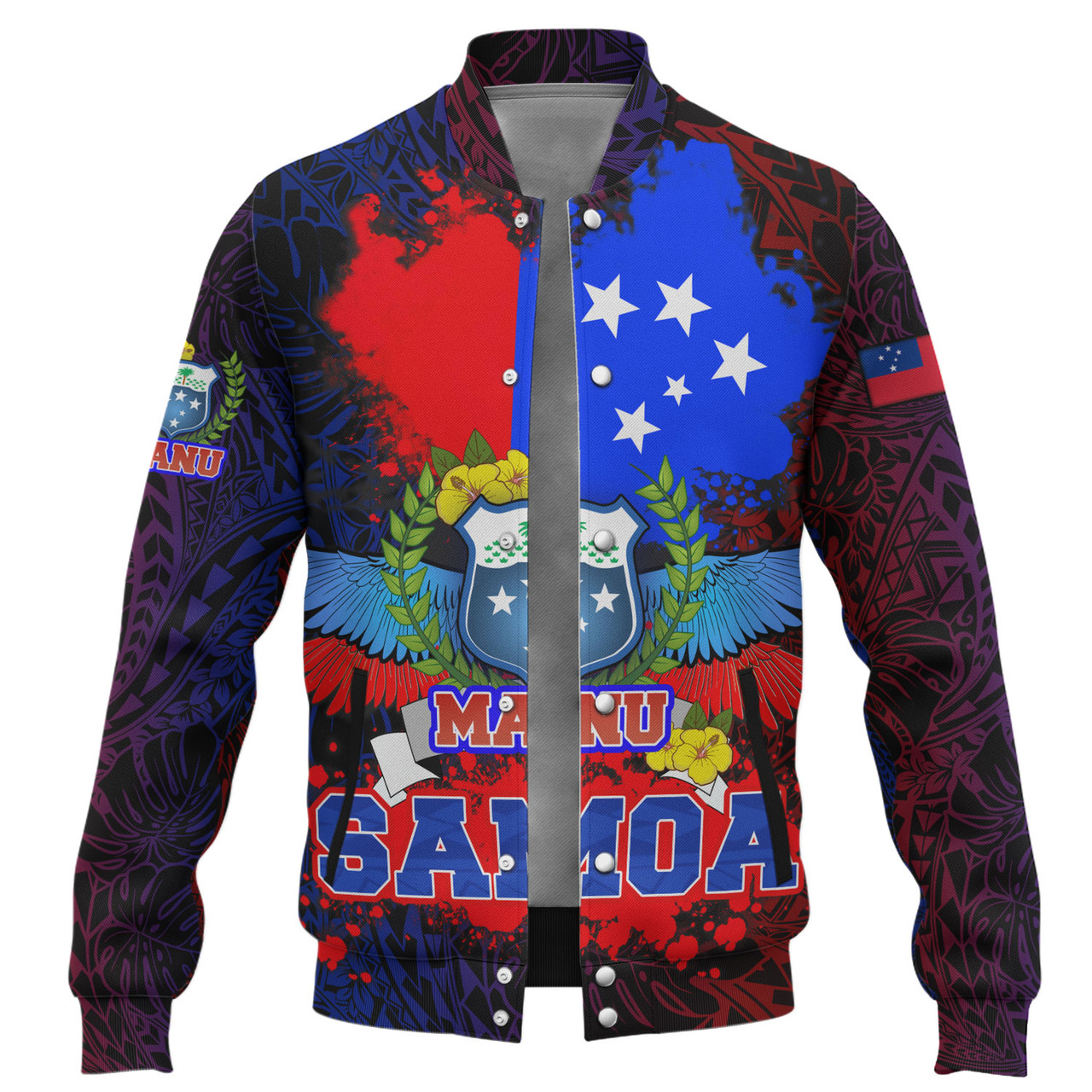 Samoa Custom Personalised Baseball Jacket Manu Wings Color Flag Style