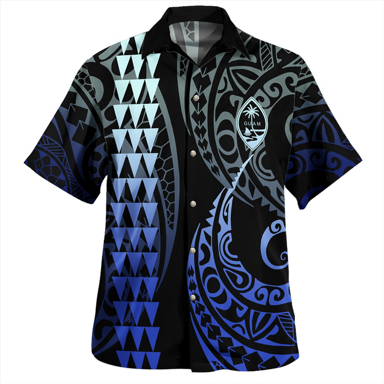 Guam Combo Puletasi And Shirt Kakau Style Gradient Blue