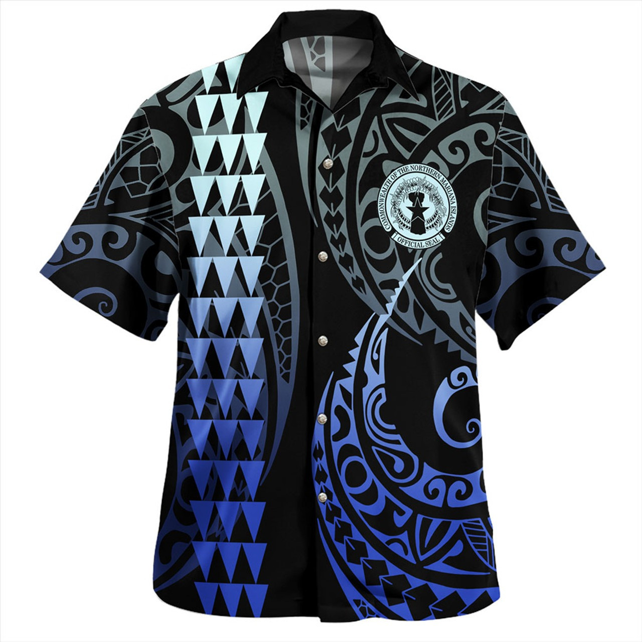 Northern Mariana Islands Combo Puletasi And Shirt Kakau Style Gradient Blue