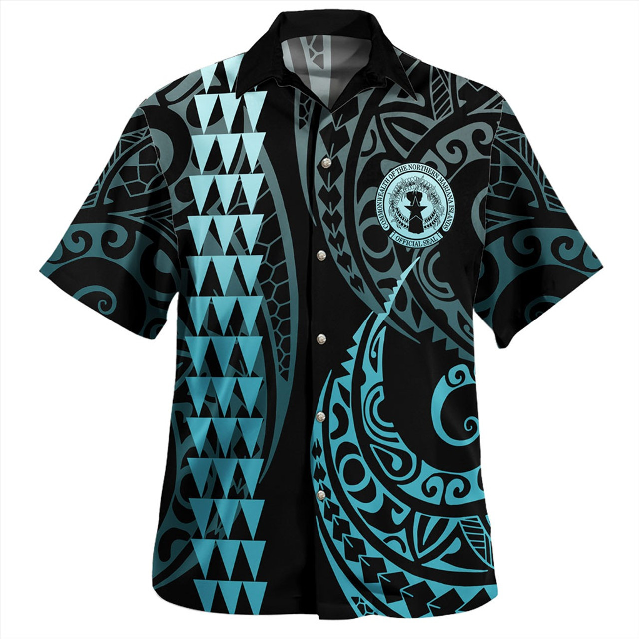 Northern Mariana Islands Combo Puletasi And Shirt Kakau Style Turquoise