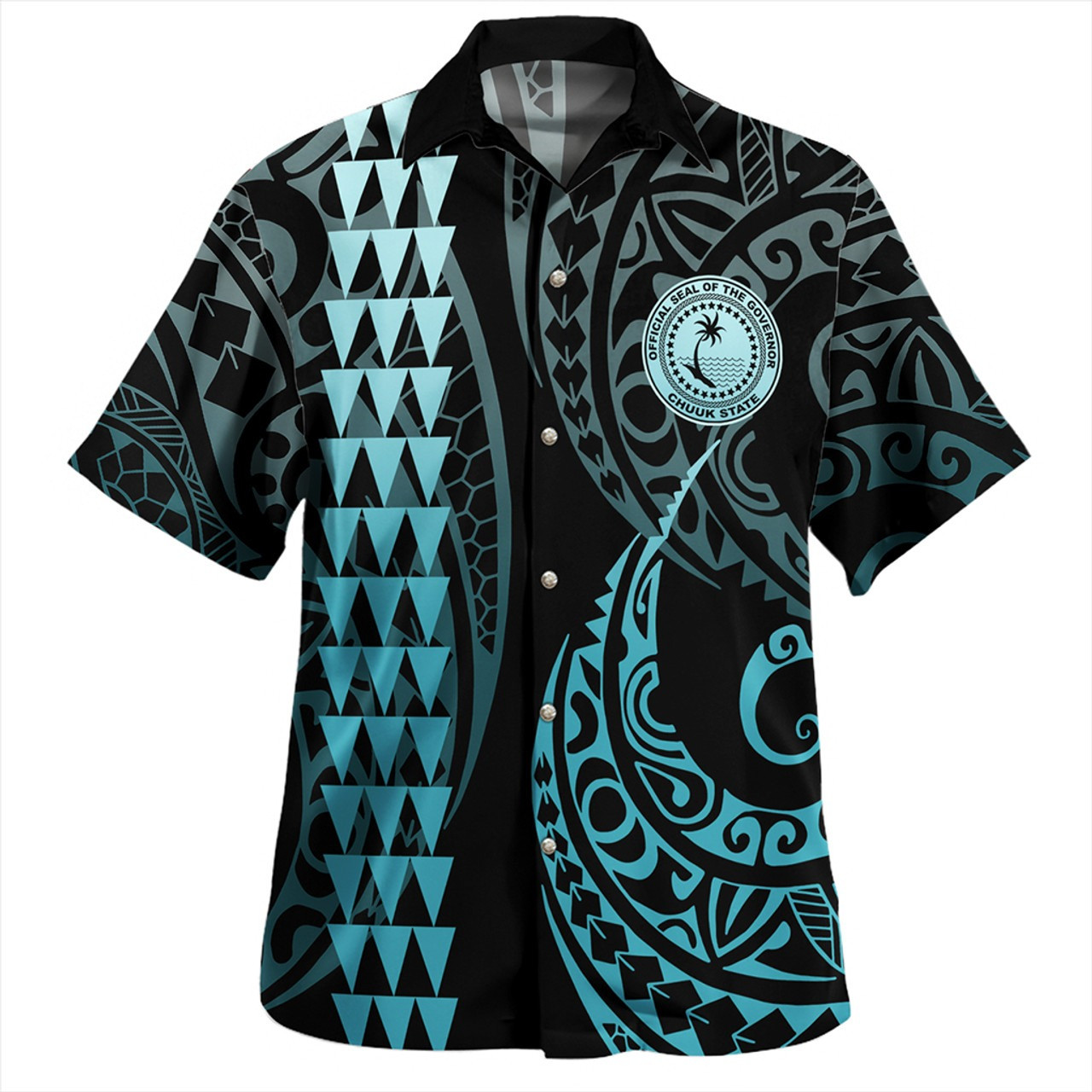 Chuuk State Combo Puletasi And Shirt Kakau Style Turquoise