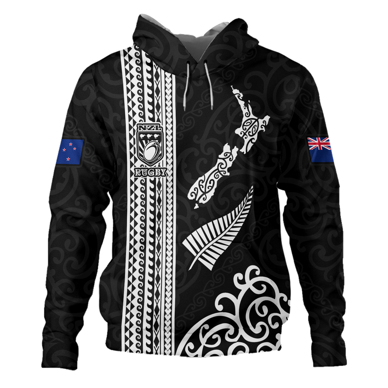 New Zealand Hoodie Custom NZ Rugby Silver Fern And Map Maori Tribal Black Jersey