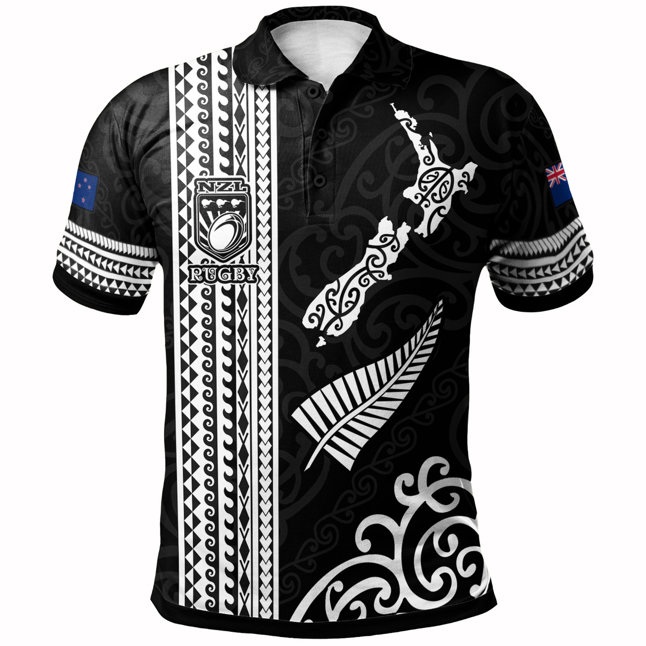 New Zealand Polo Shirt Custom NZ Rugby Silver Fern And Map Maori Tribal Black Jersey
