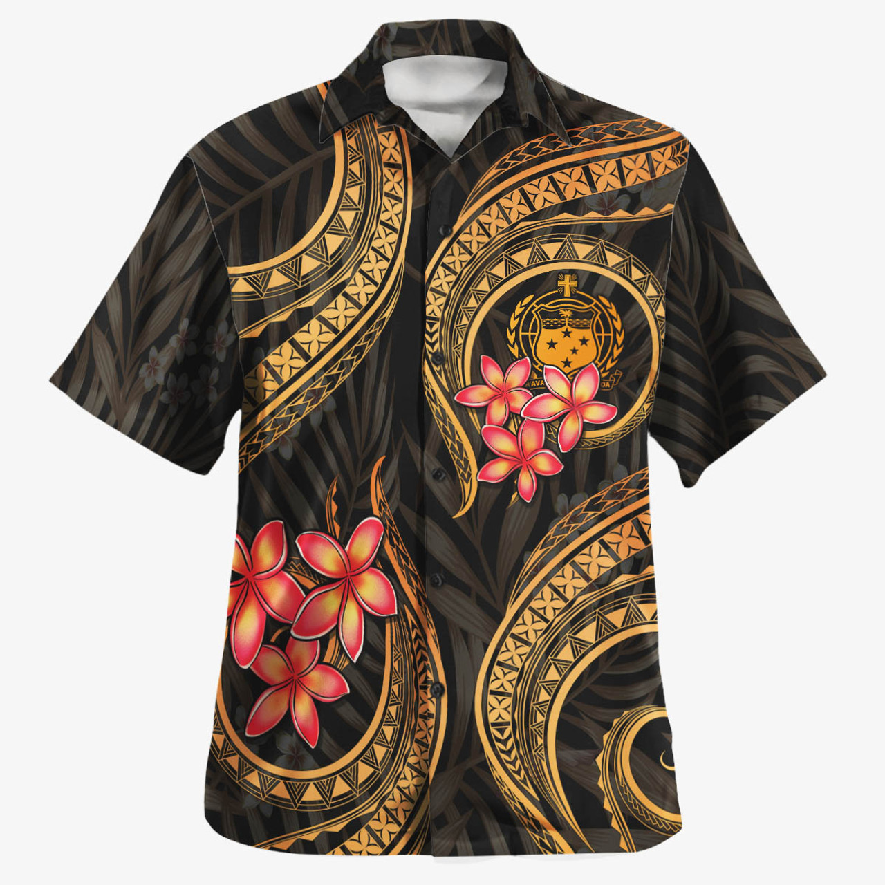 Samoa Hawaiian Shirt Polynesian Gold Plumeria